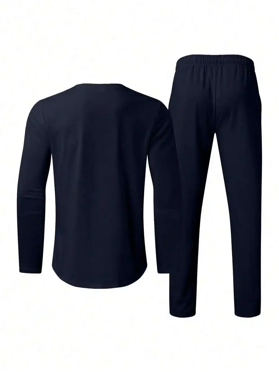 Mens Casual Long Sleeve Top And Pants 2 Piece Set