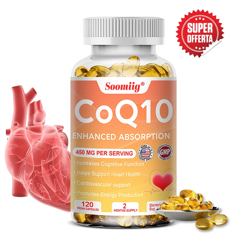 Coenzyme Q10 Capsules Energy Vitamins Health Food Organic Super Absorption COQ10 Cognitive Function & Heart Health 120 Capsules