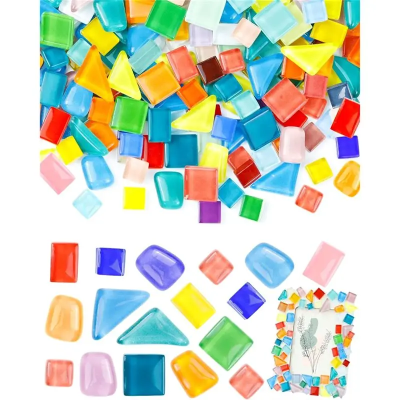 AT44 - Azulejos de mosaico para manualidades, azulejos de mosaico pequeños irregulares multicolor a granel, kit de azulejos de mosaico de vidrio de formas mixtas para arte y decoración