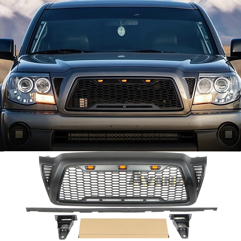 

Honeycomb Grill With Led Lights Front Bumper Grille Auto Parts Modification Accessories Fits For 2005-2011 Toyota Tacoma Grill