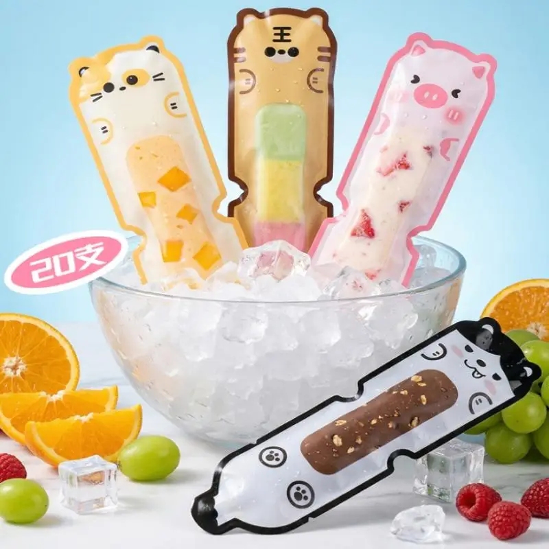 20 Pcs Cute Cartoon DIY Ice Popsicle Bags Leak Proof Food Grade Seal Pouches for Homemade Ice Lolly Toddler Healthy  Snacks