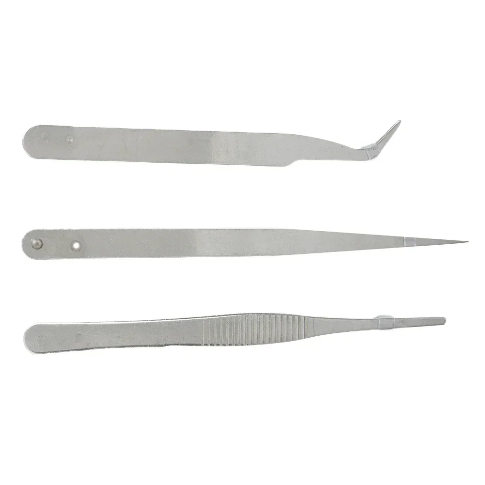 3pcs Electronics Industrial Tweezers Precision Anti-static Curved Straight Tip Stainless Forceps Phone Repair Hand Tool