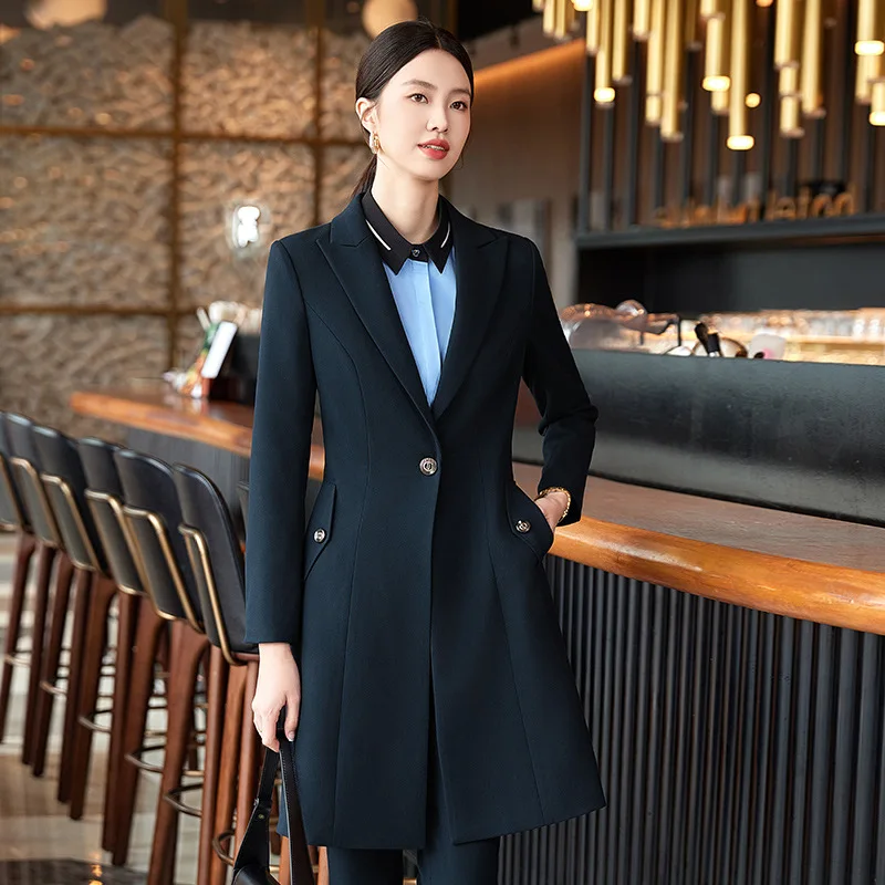 2024Plus Size Trench Coat Mid-Length Temperament Jacket Women's Formal Wear ProfessionalolSuit Female Hotel Waitress Stewardess