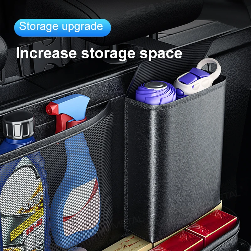 SEAMETAL SUV/MPV Trunk Storage Bag Wear-Resistant PU Leather Car Organizer Hook-and-Loop Fastener Auto Seat Back Storage Pouch