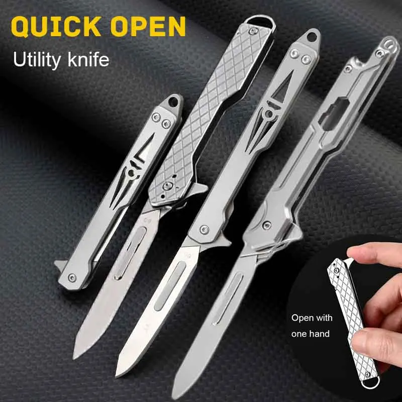 Fast Open Utility Knife Outdoor Self Defense Camping EDC Tool Wrench Corkscrew Stainless Steel Tactical Knives No60 Replaceable