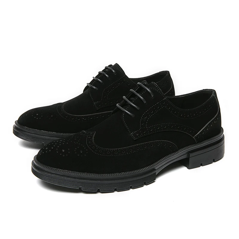 

Fashion Designer Youth Leather Shoes Carved Suede Block Leather Shoes Men's Pointed Casual Shoe British Style Men's Dress Shoes