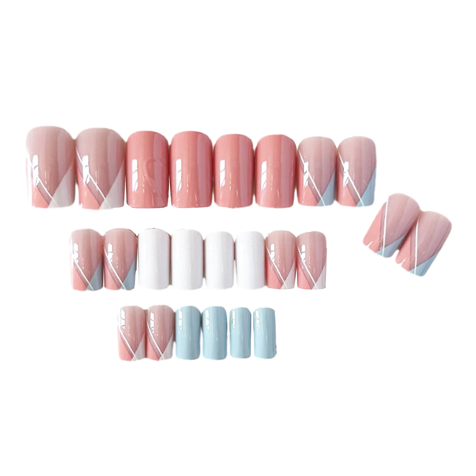 Medium Press on Nails for Women Geometric Style Square Resin Artificial Nail Tips for Daily Lives Everyday Use