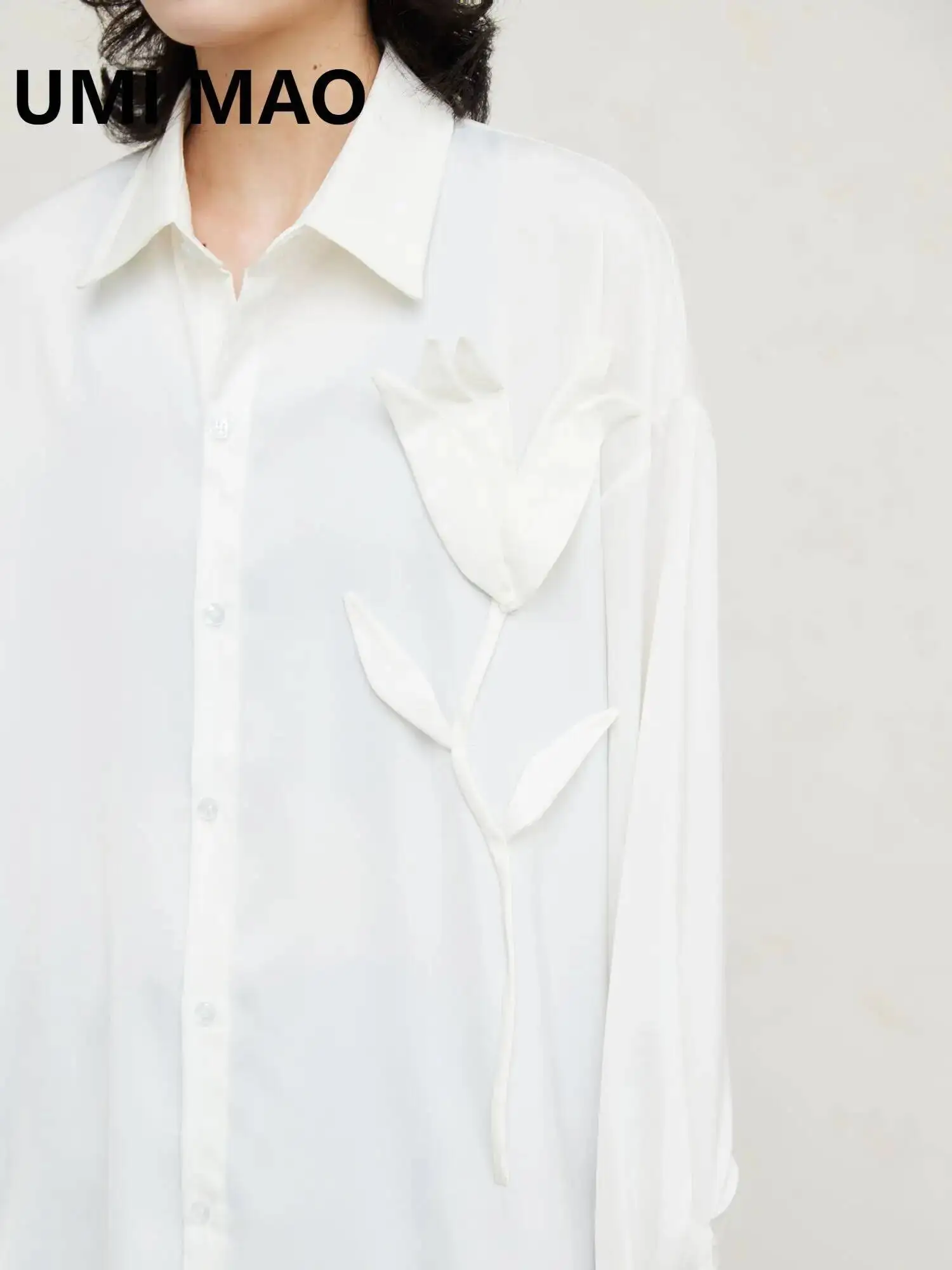 

UMI MAO Yamamoto Dark Top Unisex Design Three Dimensional Flower Loose Long Sleeve Sleeved Shirt Texture Satin Bottom Shirt