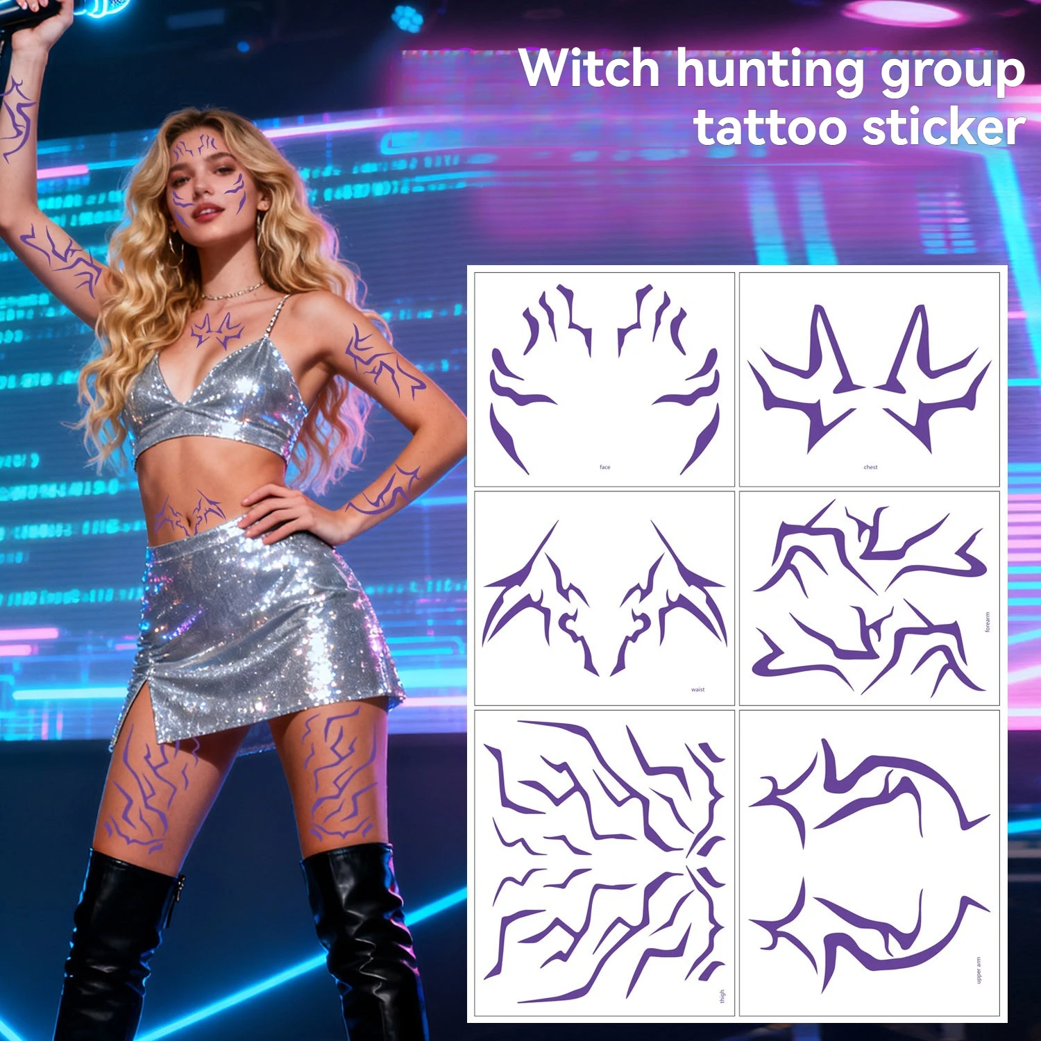 

2026 New Witch Hunt Tattoo Stickers Cool Rumii Role Playing Fantasy Makeup Facial Tattoo Stickers