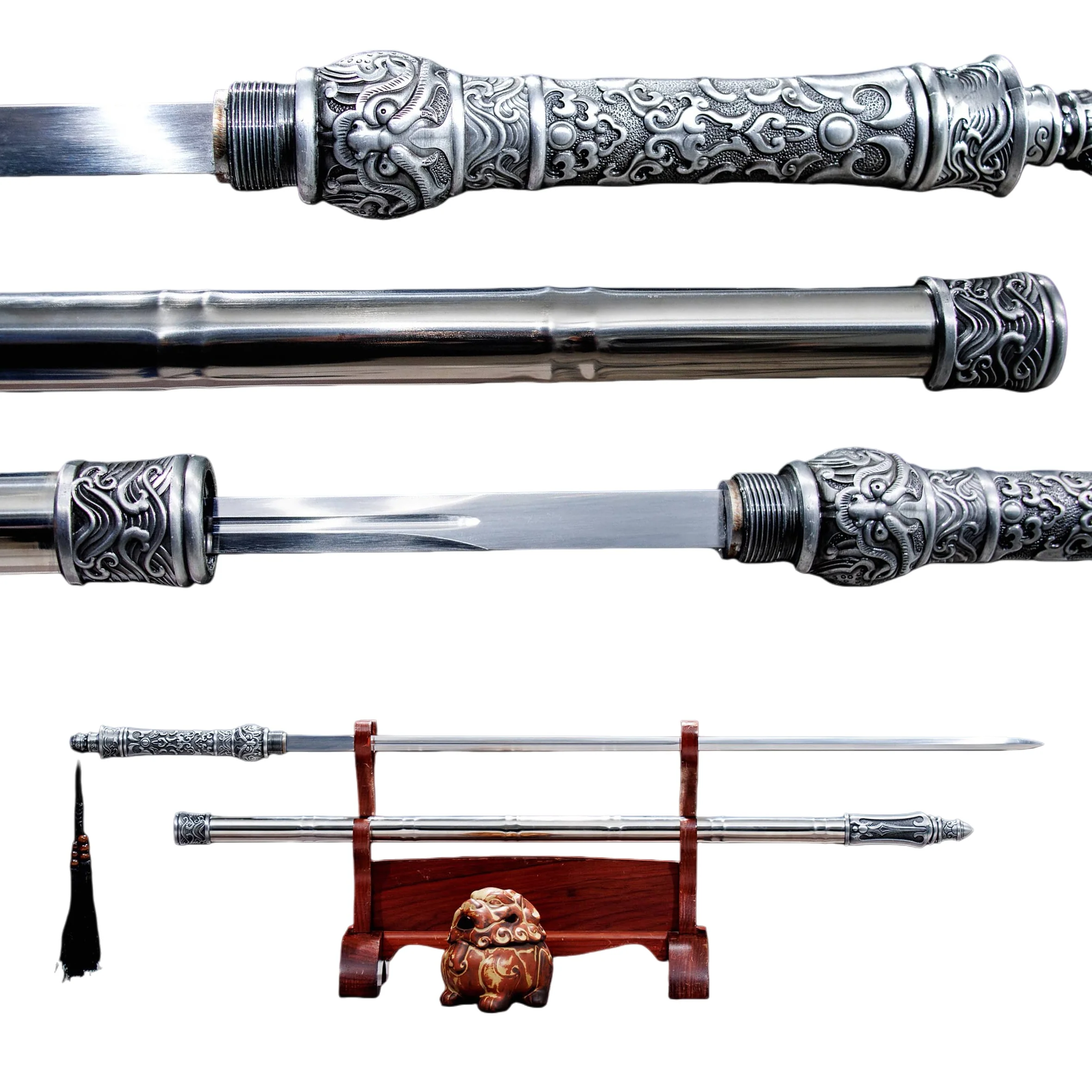 Reverse-mounted 179cm silver dragon staff sword,sharp walking stick sword,samurai,full tang,stainless steel sheath, katana ninja