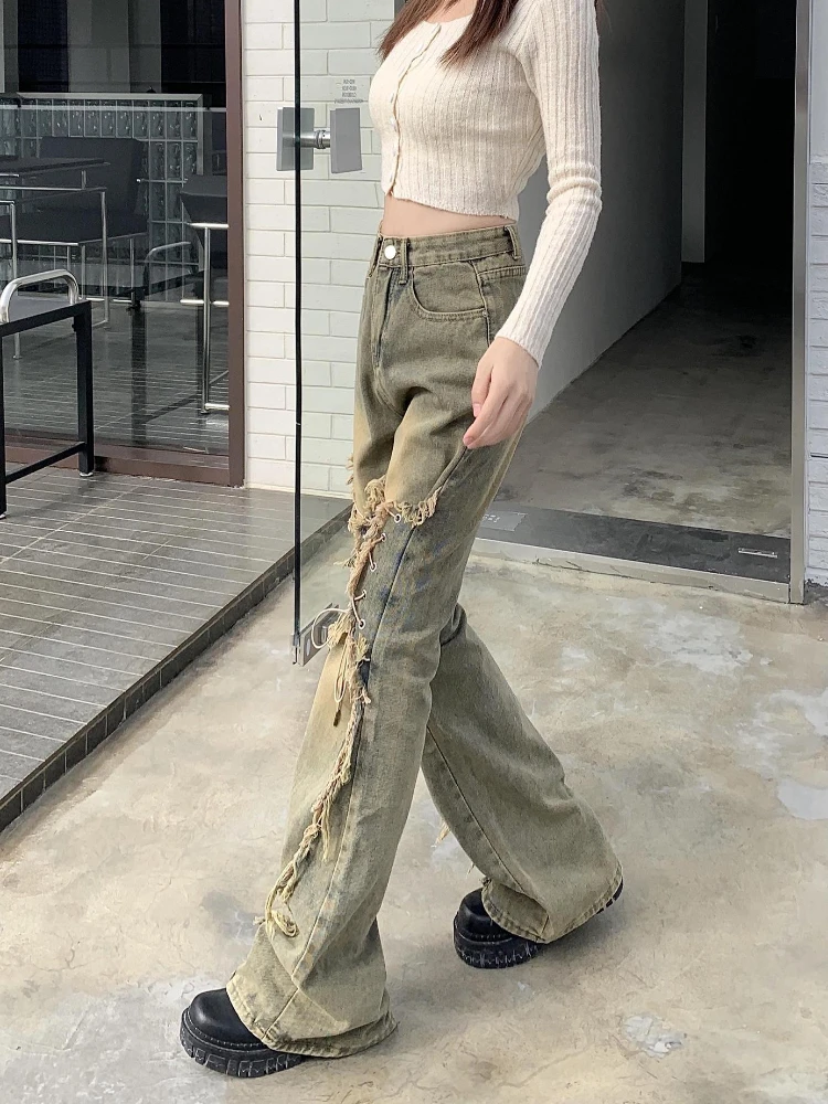 Flare jeans feminino americano cintura alta vintage retro coreano moda hip hop projetado legal 2000s y2k streetwear estética diariamente