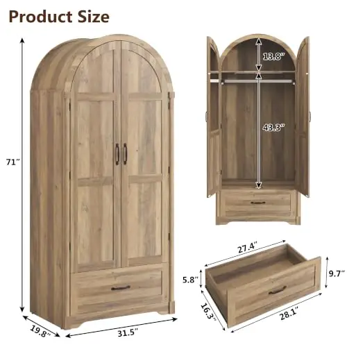 2 Doors Armoire Wardrobe Closet with Doors and Drawers, 71
