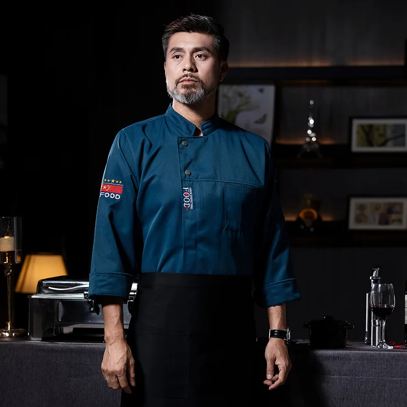 الشيف ملابس العمل طويلة الأكمام الخريف الشتاء مطعم المطبخ المطبخ الغربي المطبخ تقديم الطعام مقصف الخبز كعكة الخبز الملابس