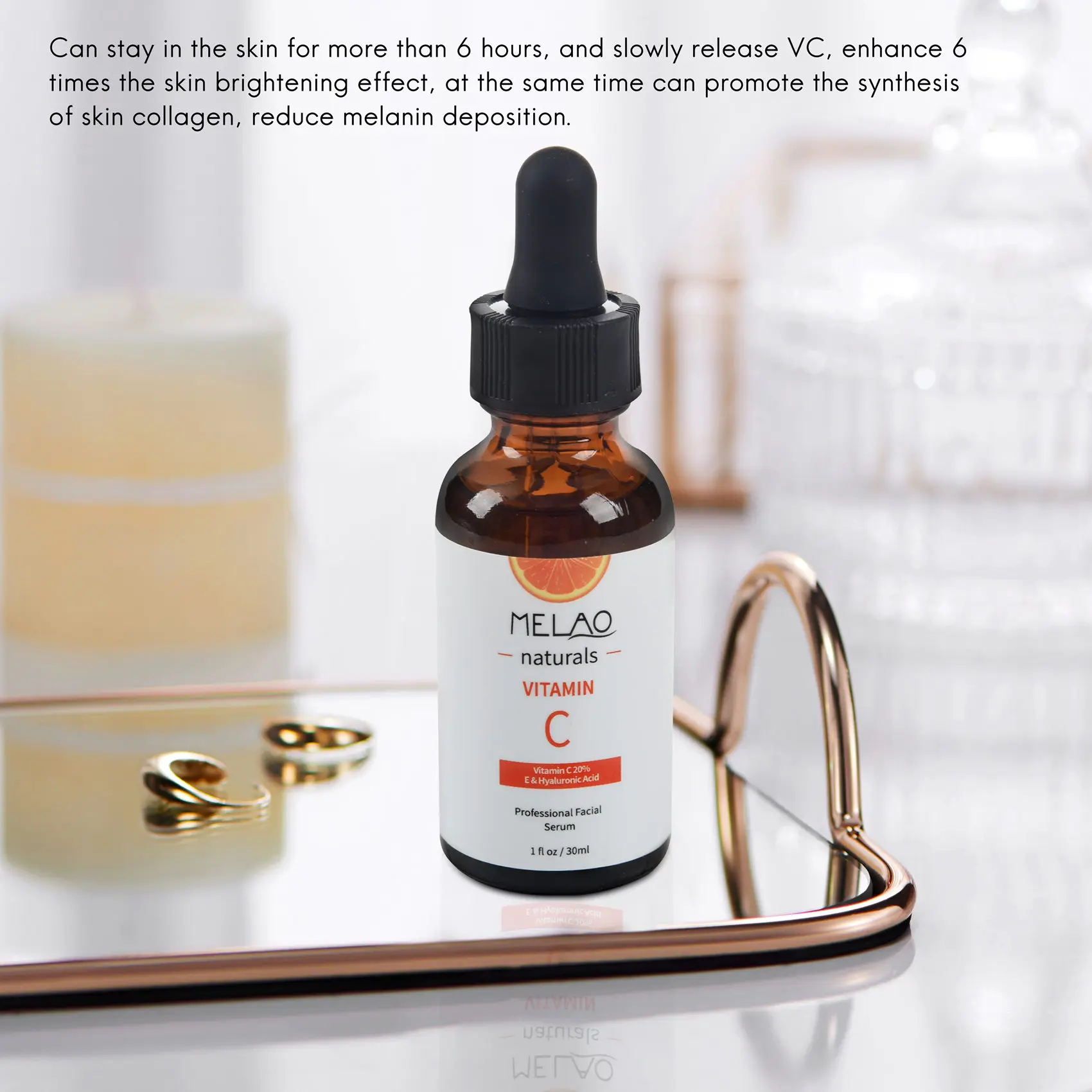 MELAO Serum Vitamin C alami untuk wajah, Serum Wajah tropis Anti Penuaan organik, 20% Vitamin C + E 30ML