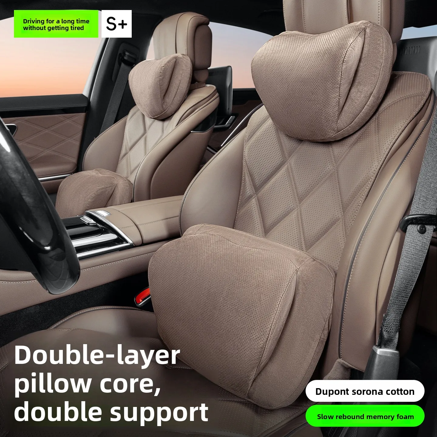 Suede Car Seat Pillow Memory Foam Car Neck Pillow Waist Pillow Car Accessories Interior Universal seat Headrest Lumbar Support