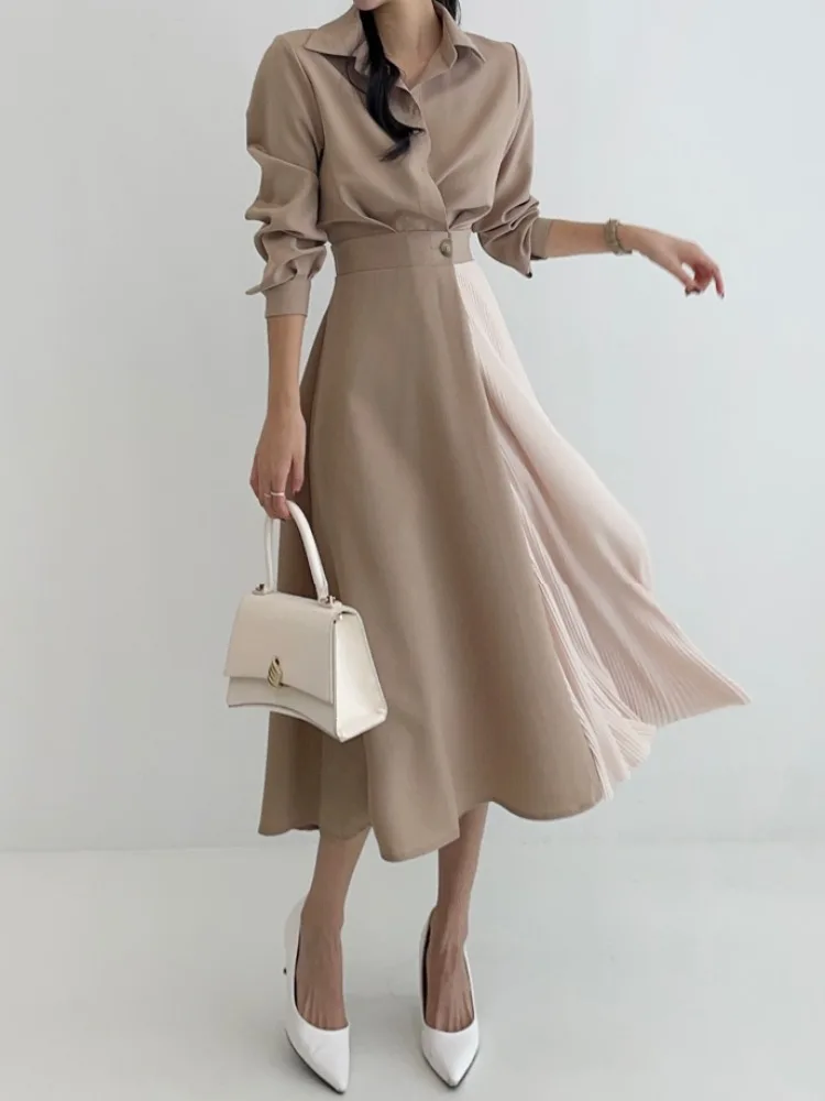 Chic Autumnal irt Dr Slimming Waist Design Long Sve Collar Stand out Color Blo Striped Pattern Commute Sle Single...