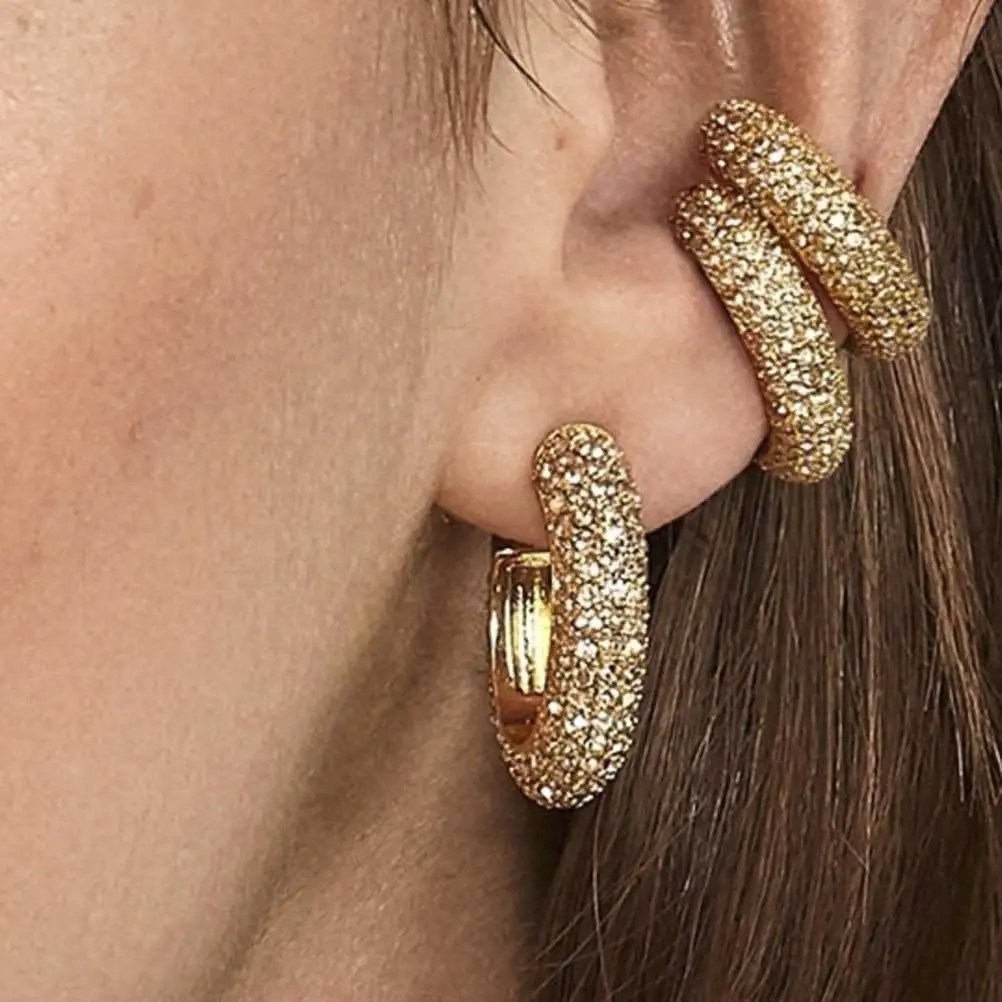 

Alloy Ear Clip Rhinestone C Shape White Elegant Earrings for Women Travel Daily Use Ear Clip Alloy Rhinestone Earrings