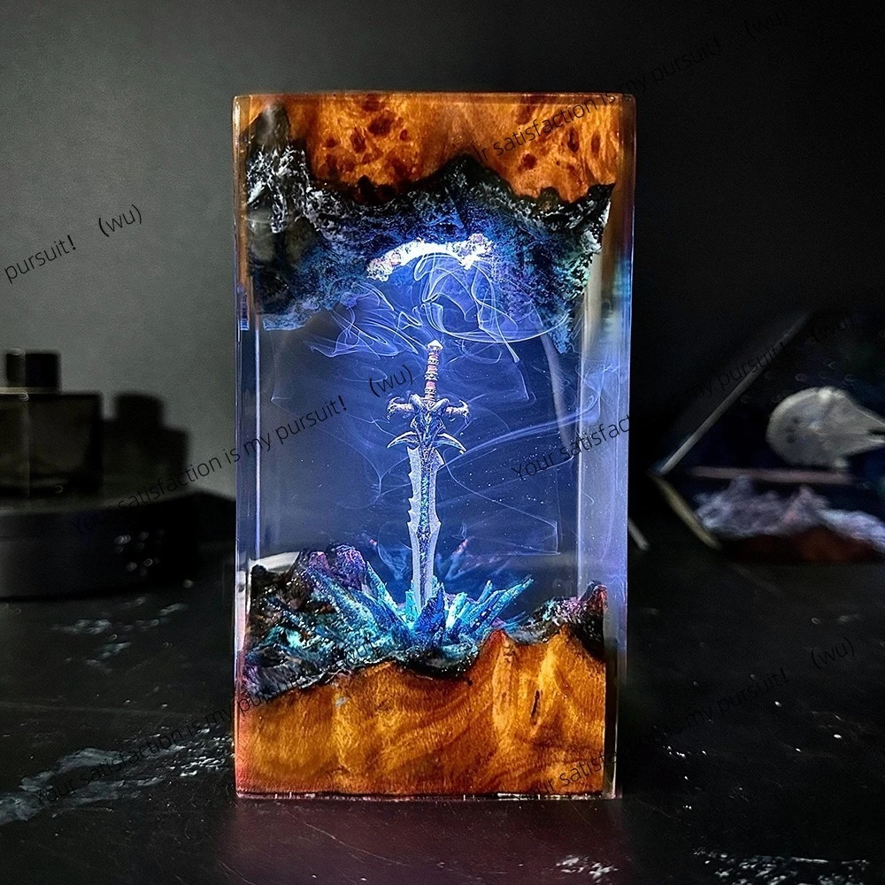 Magic Series Solid Wood Resin Night Light Magic Sword Art Night Light Game Lovers Gifts Christmas Gifts