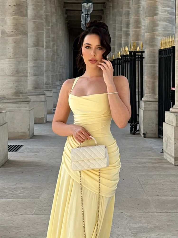 Rückenfreies Taillenschnürendes Slip-Kleid für Damen Sexy Tief Ausgeschnittenes Ärmelloses Plissiertes Schlankes Party-Abendkleid Schickes Damenkleid Neu – Detail 22