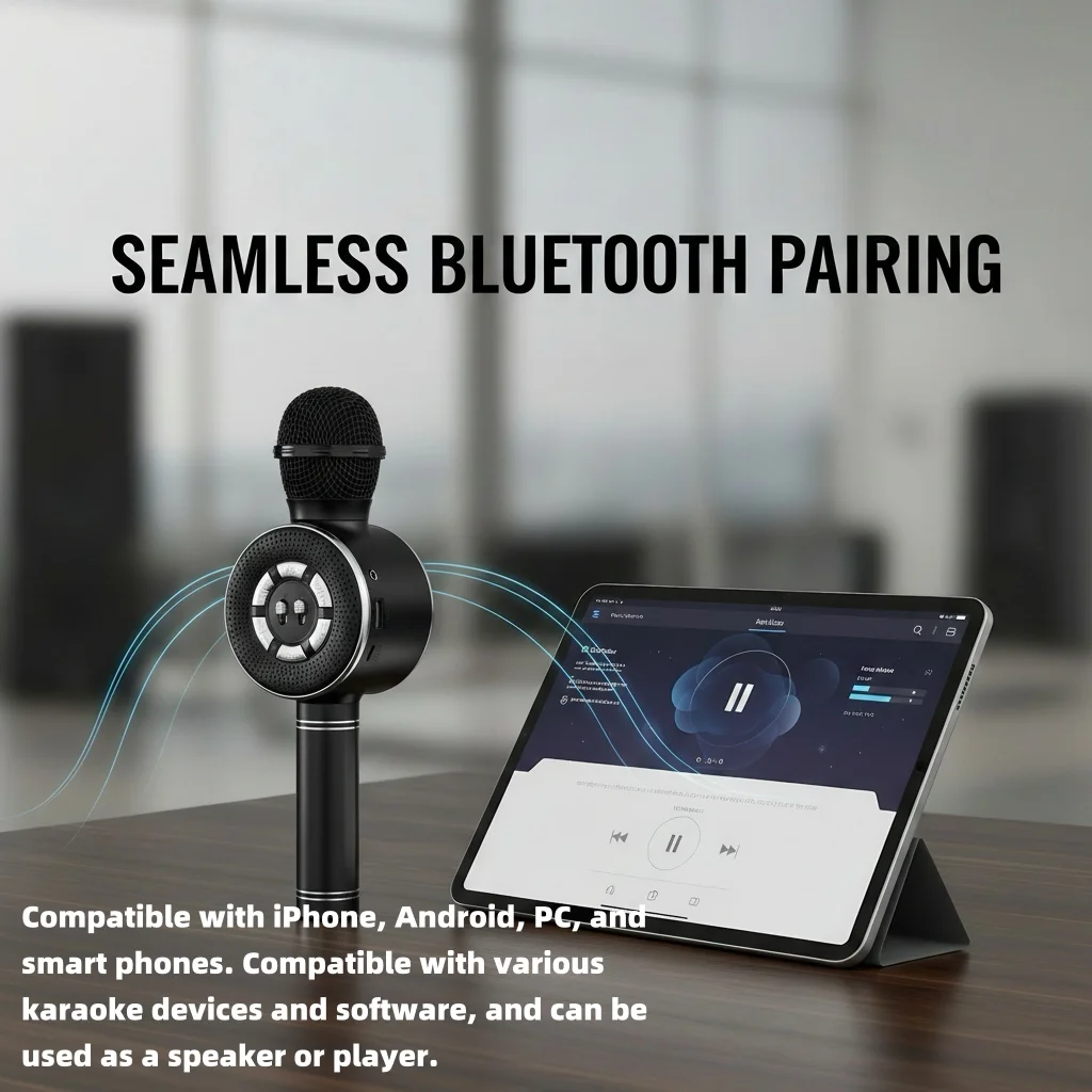 Microfono karaoke wireless all-in-one Altoparlante Bluetooth con cambio vocale magico Luci a LED Effetto eco per viaggi in festa