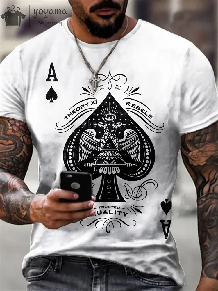 

Summer Men's T-Shirt Oversized T-Shirt Retro Short Sleeve Fashion American Poker Letter 3d Print Harajuku Street O-Neck T-Shirt