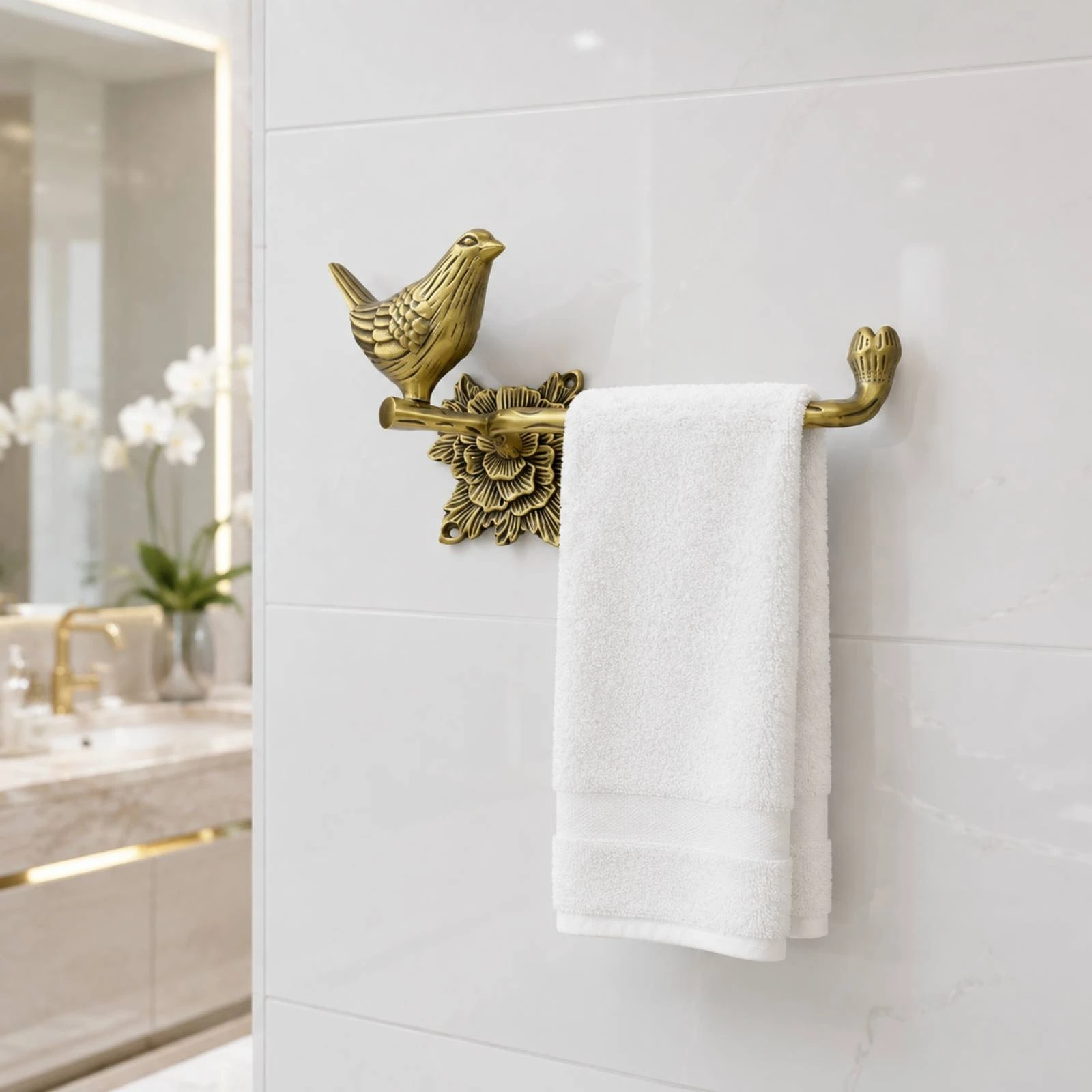 Bathroom Hardware Vintage Decorative Wall Holder with Bird Ornament for Vanity Area, Powder Room