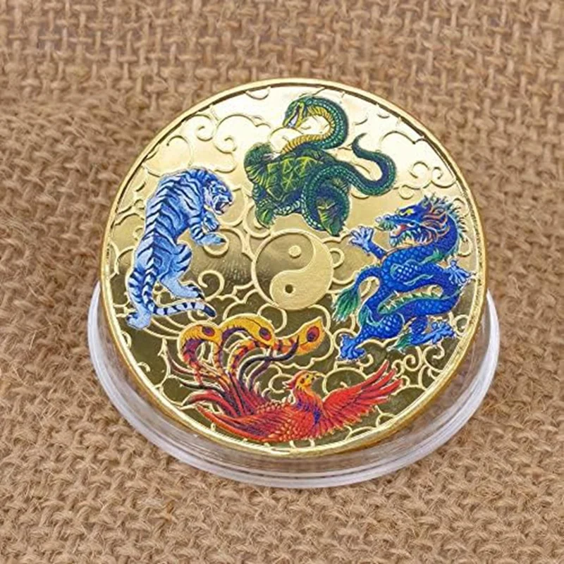 1Set Ancient Mythical Creatures Lucky Coin Lottery Ticket Scratcher Tool Lucky Charms Challenge Coin Gold