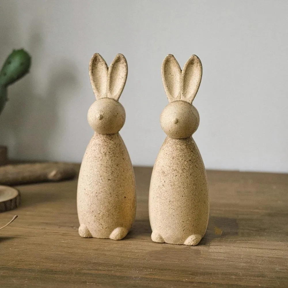 Hand-painted Unpainted Animal Figurine DIY Drawing Rooster Painting Rabbit Figure Vintage Cute Animal Wooden Bunny Statue