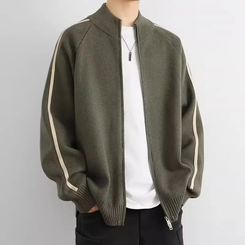 

American Sle Stand Collar Sweater Cardigan Men's Autumn Cleanfit High-End Lazy Double Zipper Knitted Jaet Casual Wear