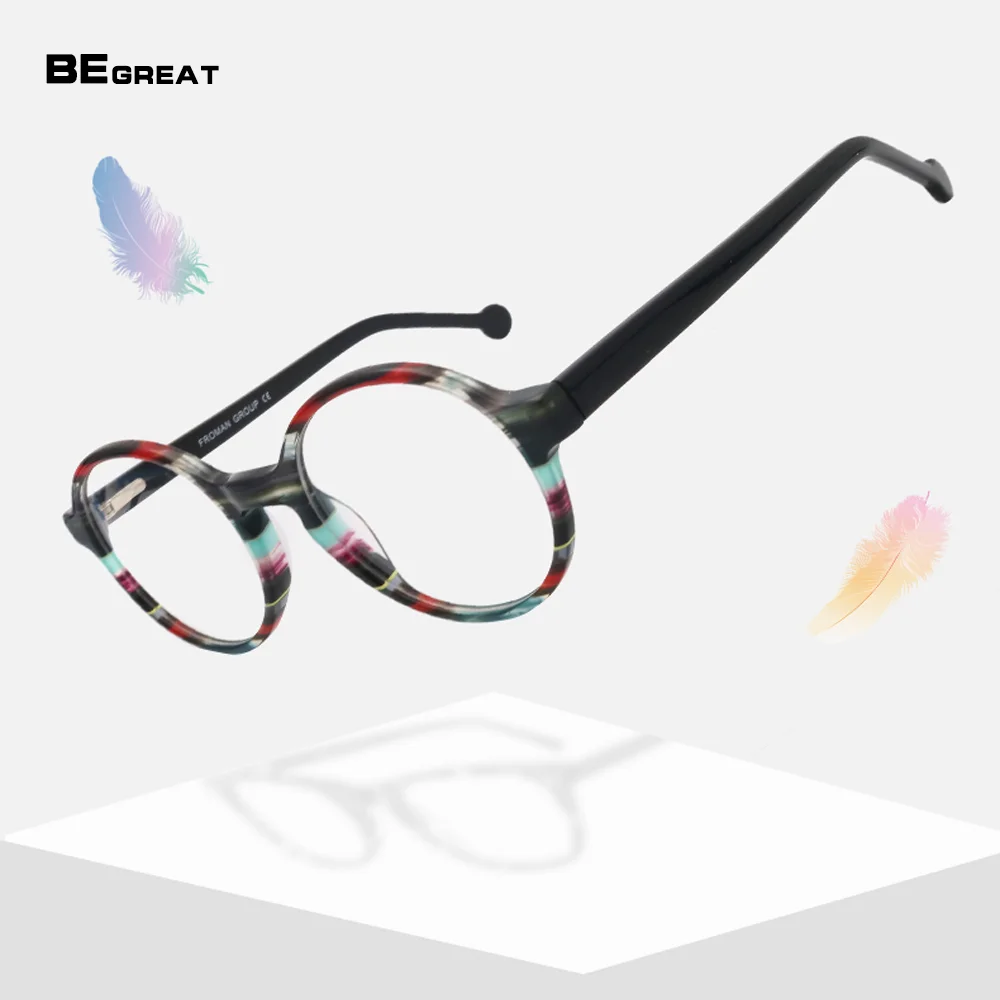 BEGREAT Classic Optical Prescription Glasses For Women очки для зрения Gradient Round Acetate Frame Fashion Spectacles Custom