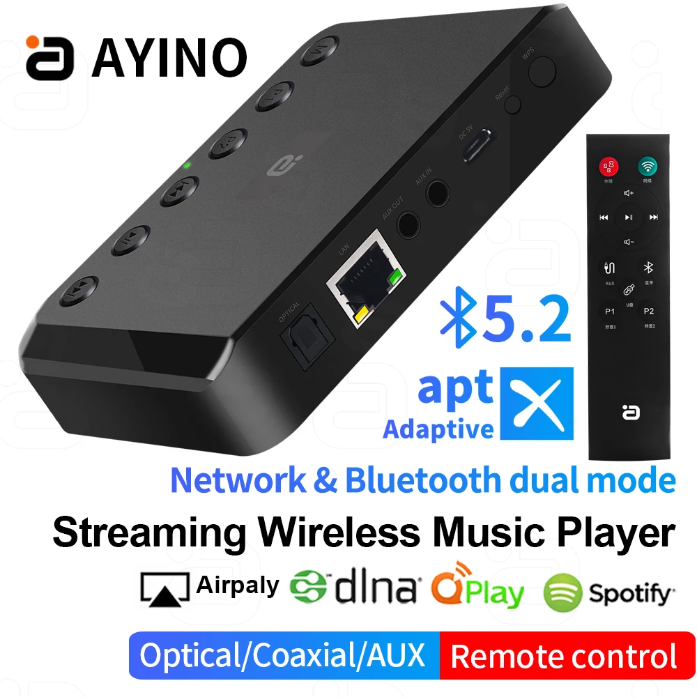 

WR320PRO Беспроводной Wi-Fi аудиоприемник aptX AD Bluetooth 5,2 Музыкальная шкатулка Многокомнатный звуковой поток Airplay Spotify Адаптер DLNA NAS
