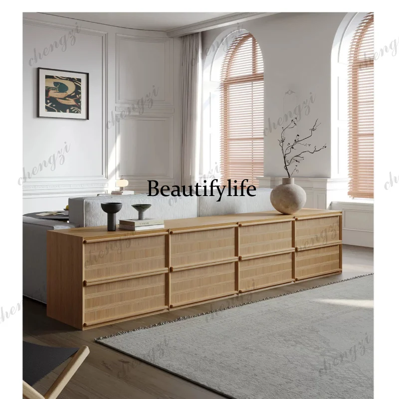 Meuble TV en bois naturel, meuble TV au sol, module de combinaison de meubles rétro, meuble TV seau