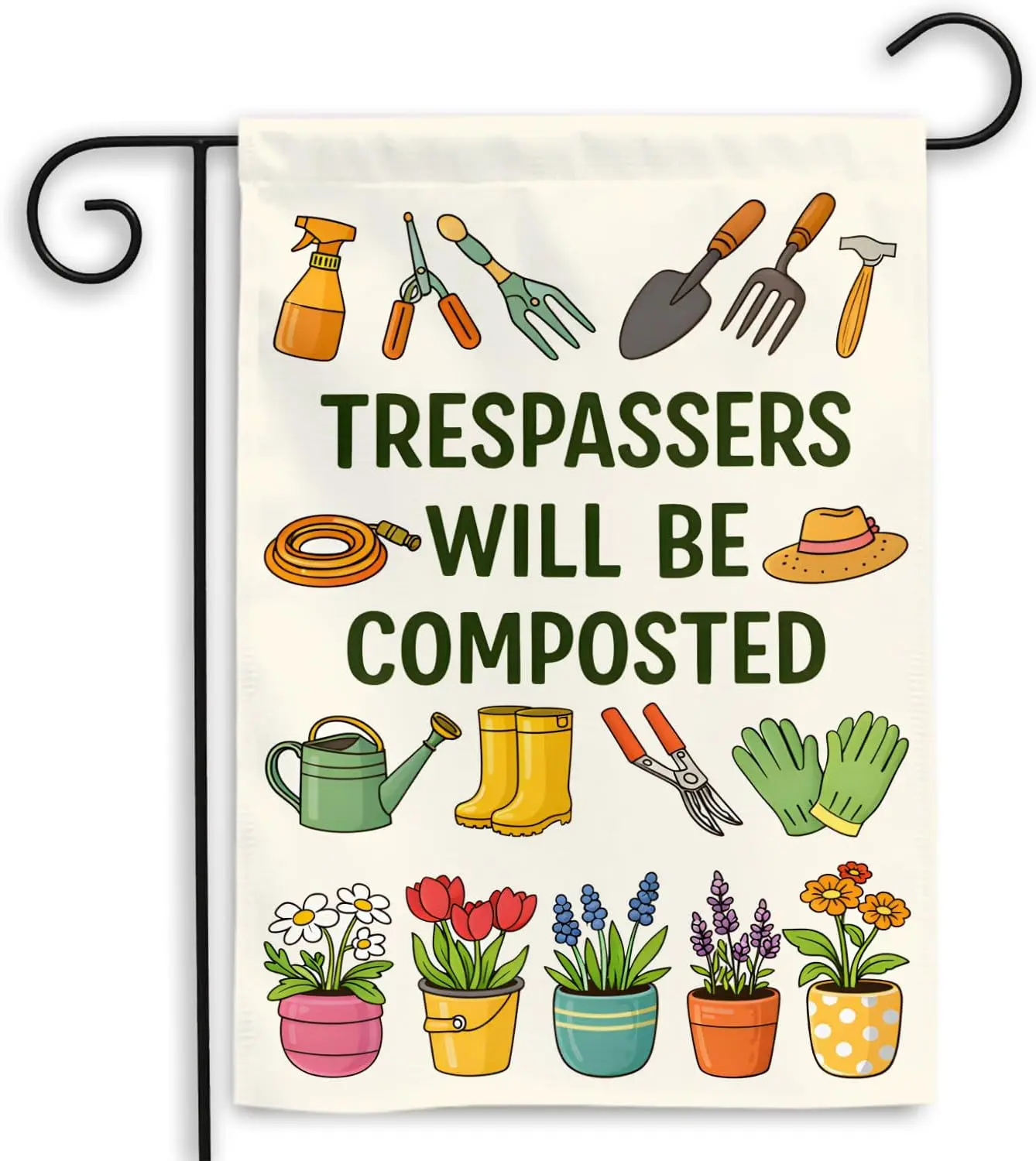MAIANEY Trespassers Will Be Composted Garden Flag 12x18 Inch, Funny Warning Yard Flag for Gardeners, Double Sided Outdoor De jjp