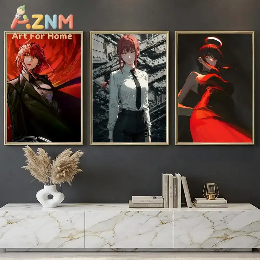 AZNM Chainsaw Man Makima Anime Canvas Wall Art Frameless Print Poster for Home Bedroom Living Room Wall Decor