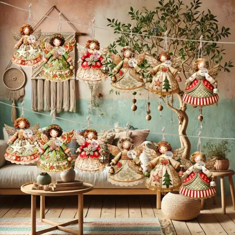 จี้รูปนางฟ้าคริสต์มาสวินเทจ - งานฝีมือกระดาษประณีตสำหรับตกแต่งต้นคริสต์มาสและผนังในช่วงเทศกาล