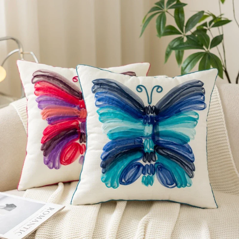 45X45CM Rose Red Blue Throw Pillow Cover Butterfly Light Luxury Waist Cushion Cover Decor Home Decorative Pillowcase