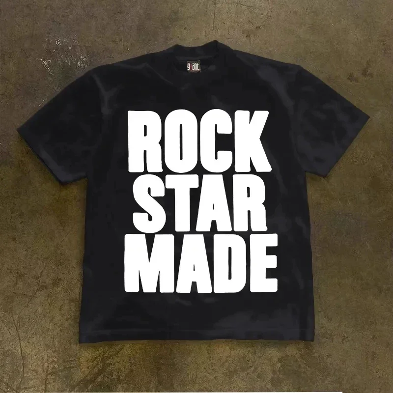 Vintage Rock Music Nostalgia Graphic T-Shirt Oversized Loose Short Sleeve Tee for Men And Women Rock Star Made Letter Print