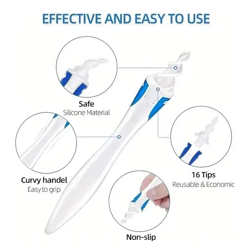 16 Ear Cleaning Set Ear Scoop Cleaning Ear Wax Silicone Soft Spiral Beauty Care Gadget Portable Personal Hygiene Set-C598