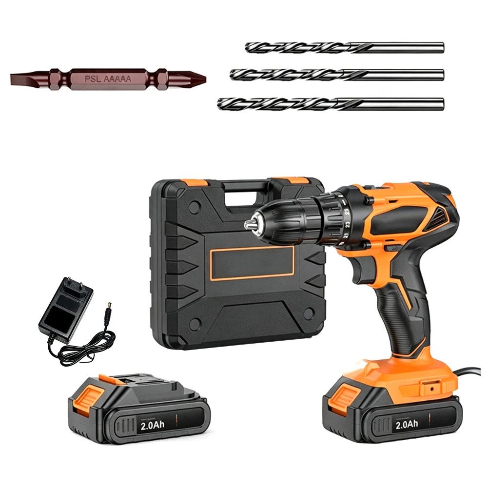Electric Drill 21V Compatible with For V6 Batteries with 10mm Chuck LED Lamp Dual Drill Bits 65mm Bit Charger Set