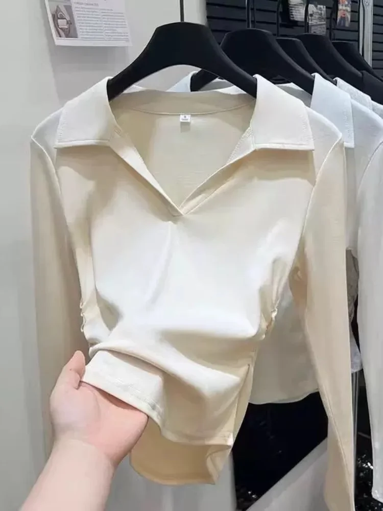 

Women's Long Sve Slim Fit irt 95 Cotton Waist Cinched Inner Wear T-irt Top Commute Sle Travel Casual Cotton Blend
