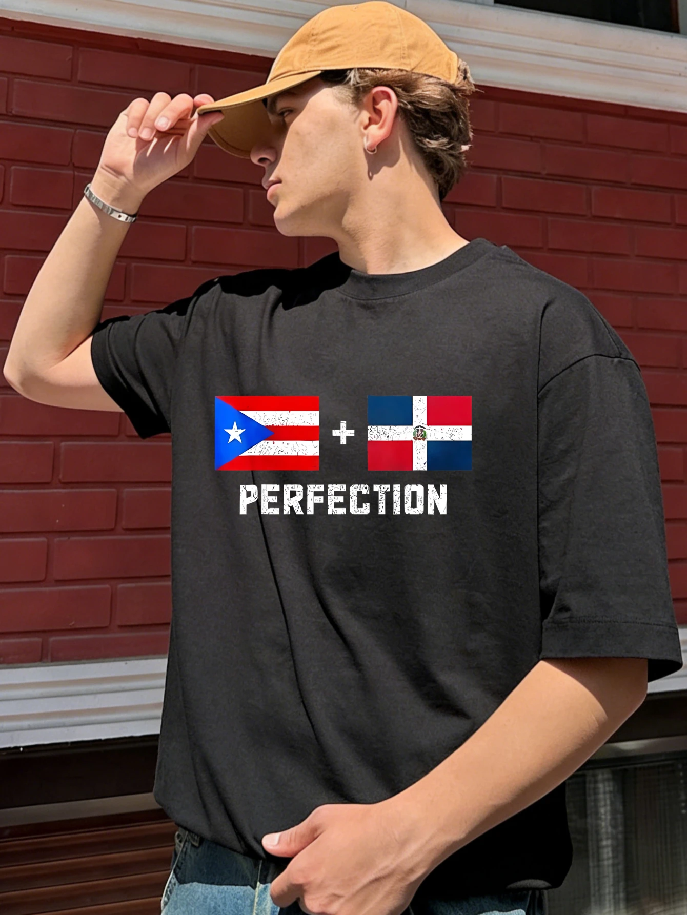 

Мужская хлопковая футболка с принтом флагов Пуэрто-Рико и Доминиканской Республики + летняя повседневная футболка с короткими рукавами и графическим рисунком PERFECTION