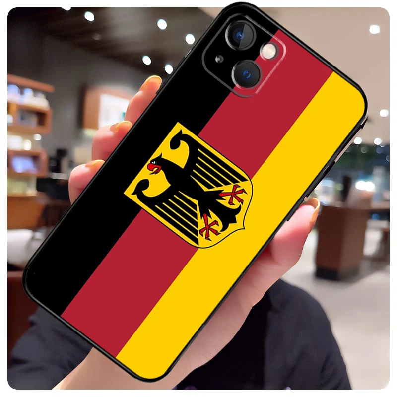 جراب شعار علم ألمانيا لـ iPhone ، غطاء خلفي لـ iPhone 16 و 13 و 14 و 11 و 12 و 15 Pro Max و X و XR و XS Max Plus و 14 Plus