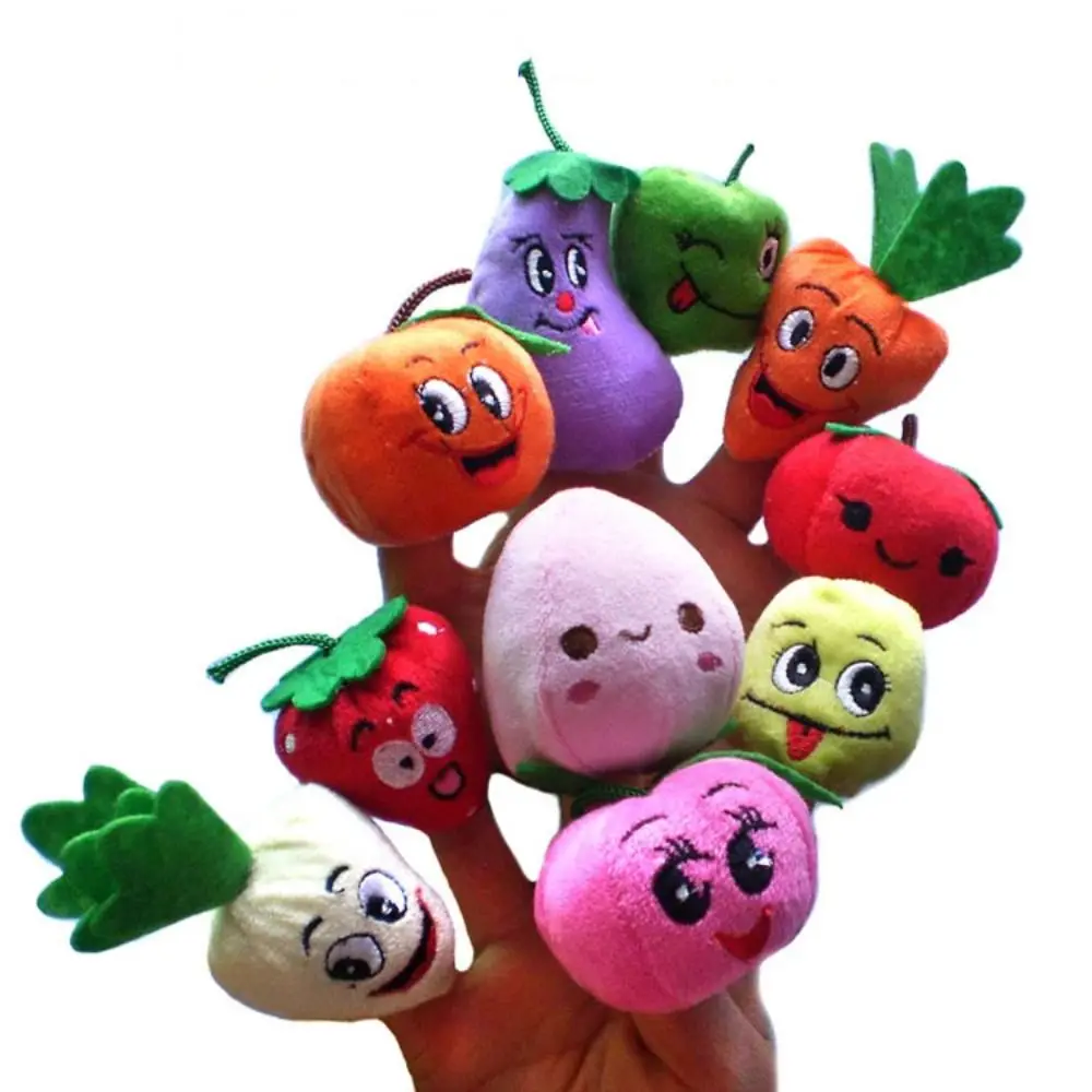 10 PCS Cartoon Fruit/Vegetable Finger Puppets Toys Cute Mini Educational Cognitive Toy Different Teaching Finger Puppet Set