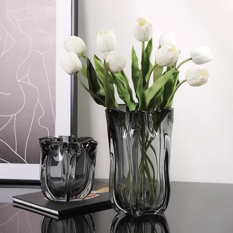 Nordic Modern Thickened Glass Vase Large Flower Arrangement Home Decor for Living Room TV Cabinet Dining Table Centerpiece
