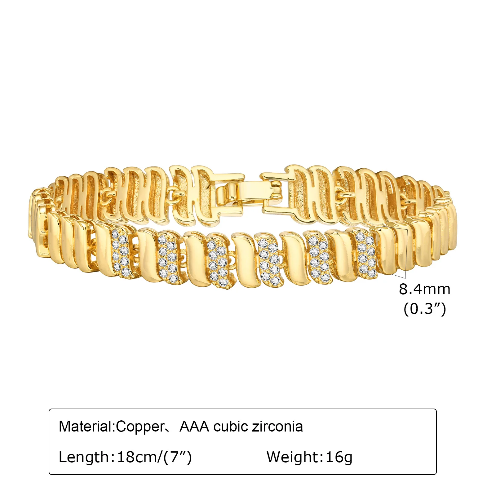 Elegant Pave Link Women\'s Chain Bracelets Cubic Zirconia Inlay Statement Jewelry