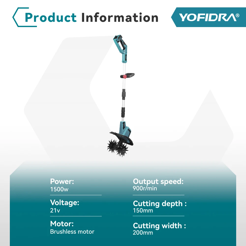 YOFIDRA فرش 1500 واط الكهربائية حارق الحدائق جزازة العشب Rototiller لزراعة التربة حديقة أداة ل ماكيتا 18 فولت بطارية دبوس