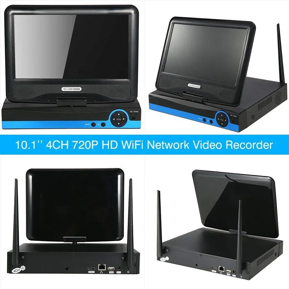 4ch 8ch 720p 960p H.264 1080p H.265 Wireless 10.1 inch LCD HD Outdoor IP WiFi CCTV NVR Kit Security Camera System