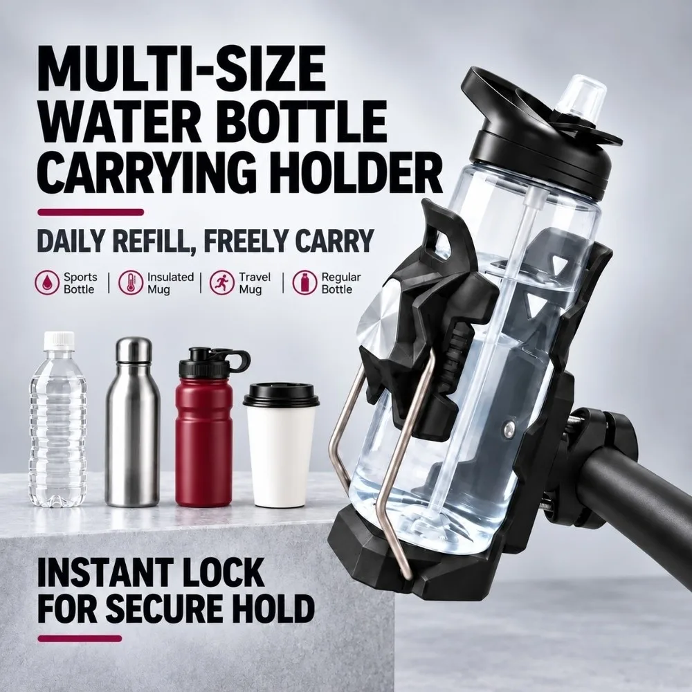 360° Rotatable Bike Water Bottle Holder Adjustable Universal Cup Cage Anti-Drop No Drilling Required Drink Bottle Holder