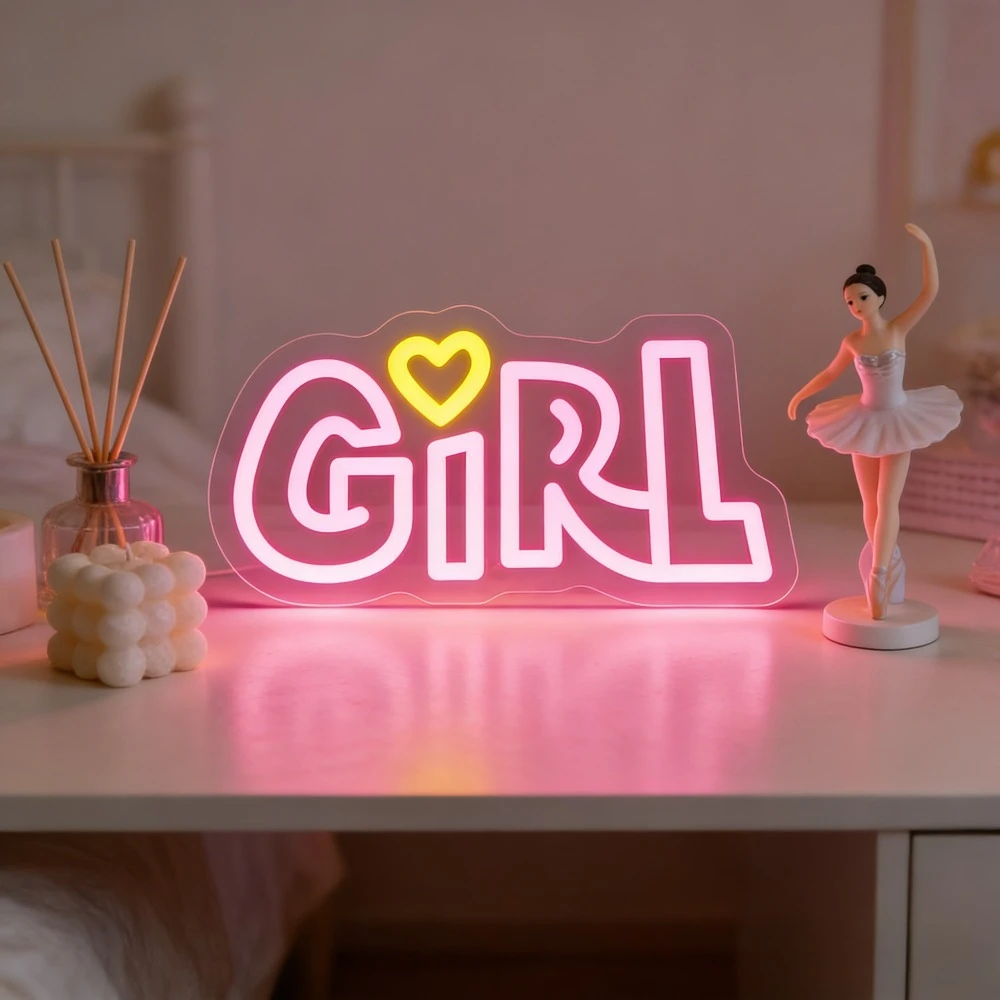 

Неоновая вывеска «Девичье сердце» с USB-питанием, светодиодная лампа с регулировкой яркости для спальни, туалетного столика, детской комнаты, розовый эстетичный декор для комнаты, подарки на день рождения