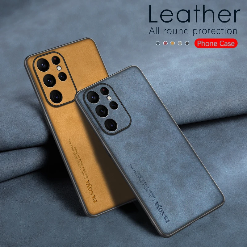 Case for Samsung Galaxy S25 Ultra Protect  Lens Lambskin Leather Shell Coque S24 Ultra Cover TPU Soft Bumper Shockproof Funda